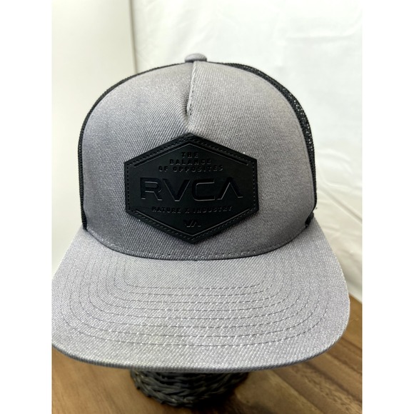 RVCA Trucker Hat Adjustable Snapback Gray Black Patch - Picture 1 of 15